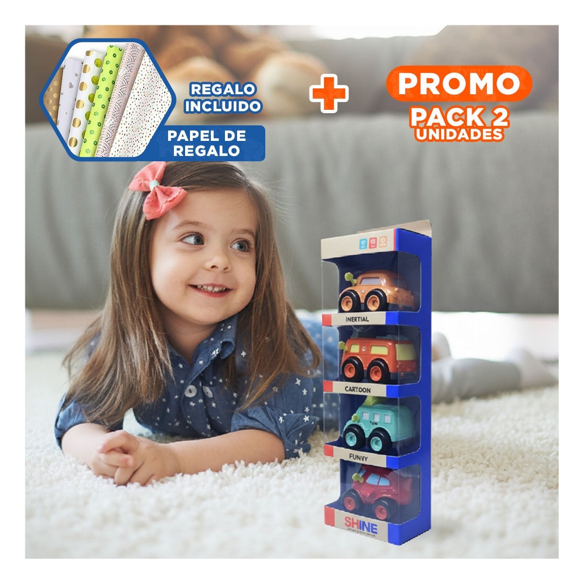 PACK2 MOVILES RODANTES SET 4 PZ PARA USO RECREATIVO Y+PAPEL REGALO - 1