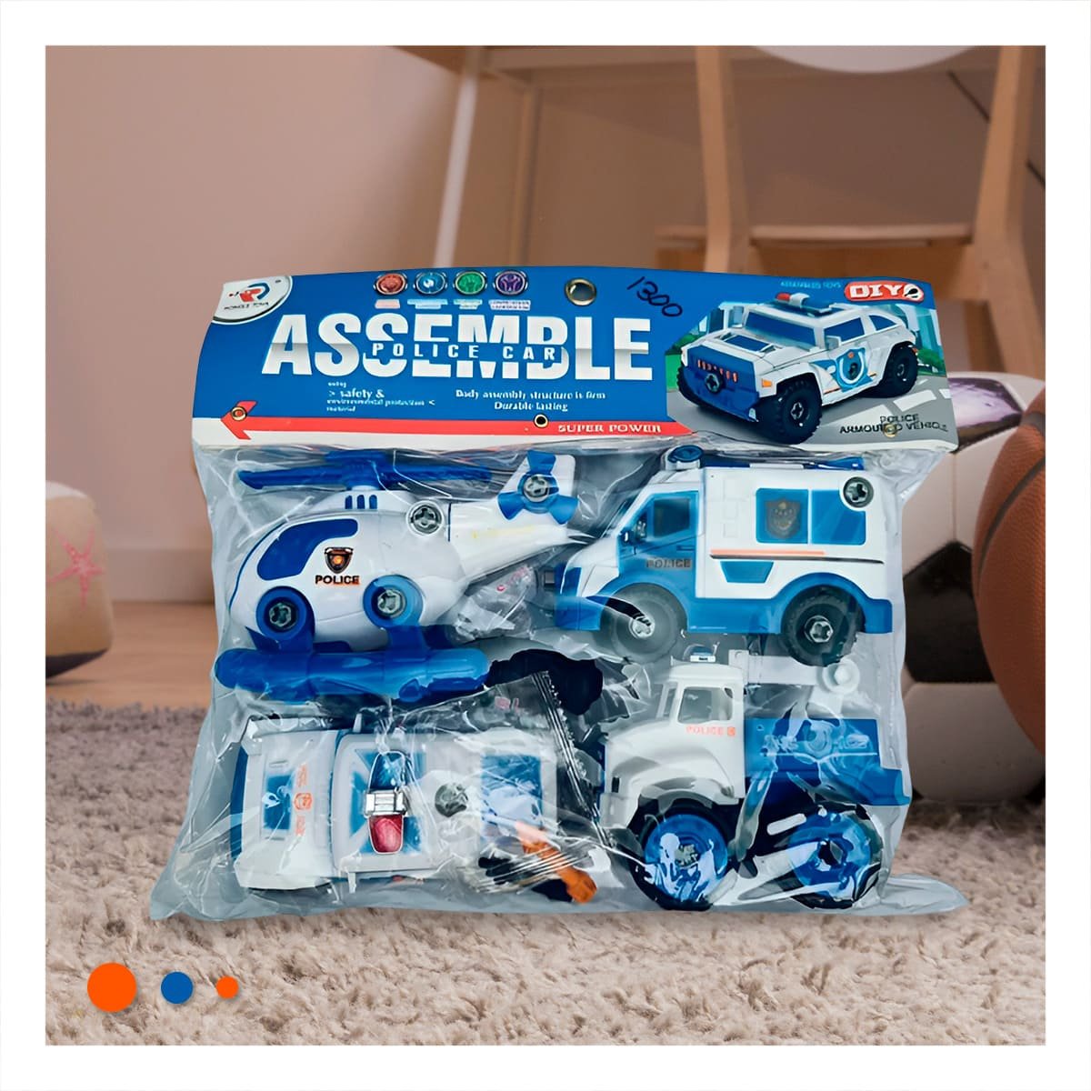 VEHICULOS DE JUEGO DE POLICIA PARA ENSAMBLE 4 PZ PARA USO DIARIO EN HOGAR Y+REGALO STICKER - 2