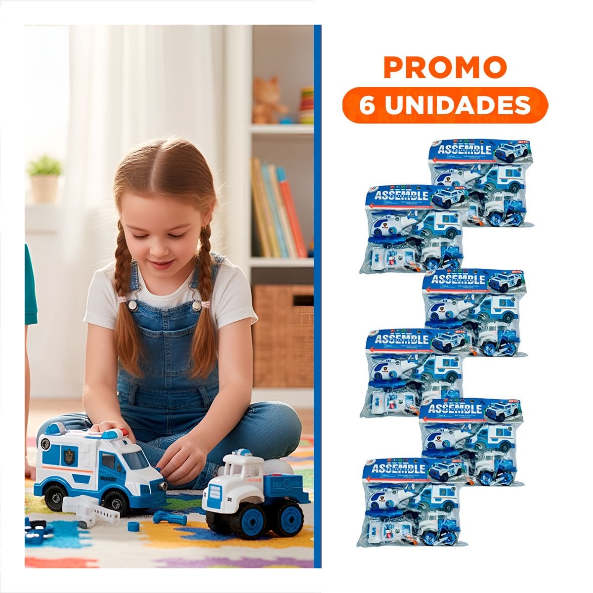 PACK6 GRUPO DE VEHICULOS DE POLICIA PARA ENSAMBLE 4 PZ PARA JUEGO INFANTIL - 1