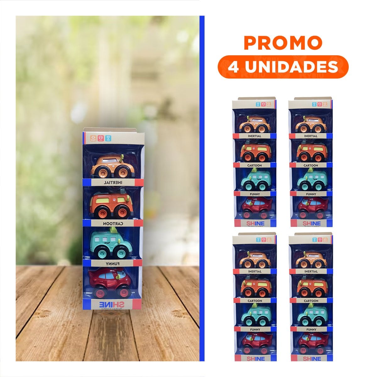 PACK4 COCHES DE ACCION SET 4 PZ PARA DIVERSION CONSTANTE Y+REGALO STICKER - 1