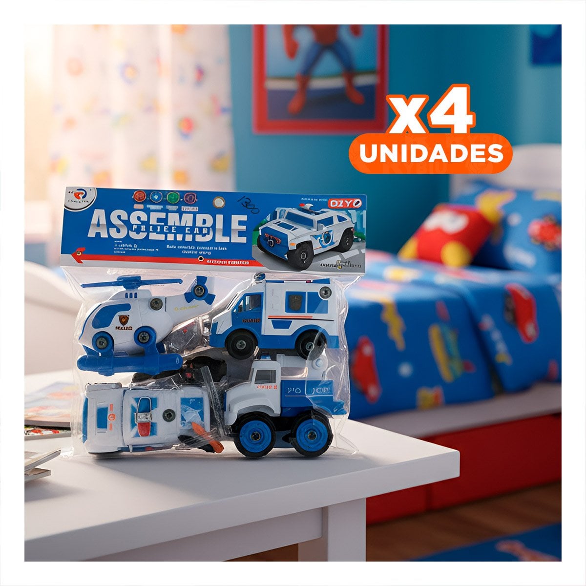 PACK4 SERIE DE VEHICULOS DE POLICIA PARA ENSAMBLE 4 PZ PARA JUEGO Y CREATIVIDAD - 1