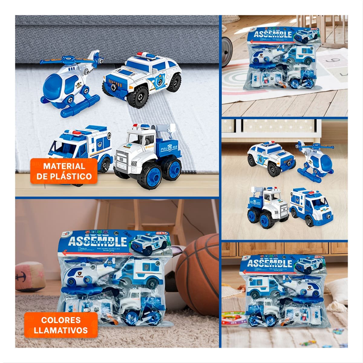 CAMIONES DE POLICIA PARA ENSAMBLE 4 PZ PARA JUEGO INFANTIL Y ACTIVIDADES CREATIVAS - 5