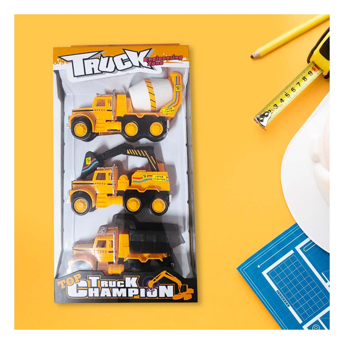 PACK2 JUGUETE TRIO DE VEHICULOS DE OBRAS Y+PAPEL DE REGALO - 3