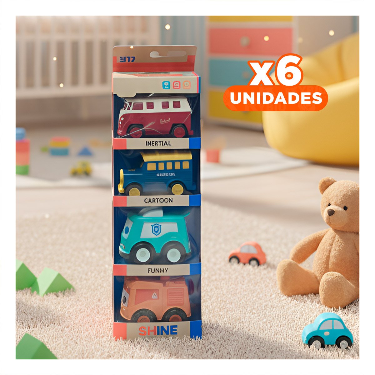 PACK6 PACK DE COCHES A FRICCION PARA ENTRETENIMIENTO Y+REGALO STICKER - 1