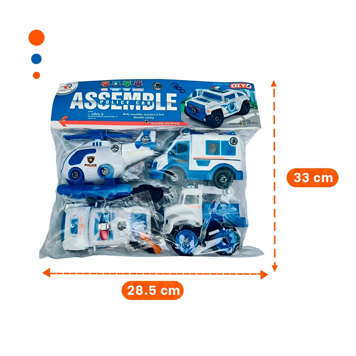 PACK2 KIT INFANTIL DE CARRITOS DE POLICIA PARA ENSAMBLE 4 PZ PARA JUEGO Y+PAPEL REGALO - 4