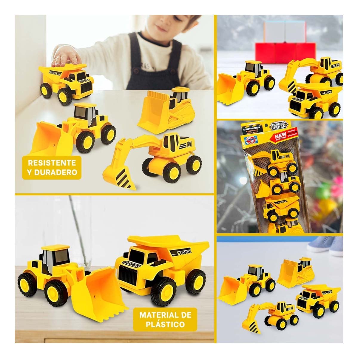 PACK4 SET DE 4 VEHICULOS PARA OBRAS KID Y+PAPEL DE REGALO - 2