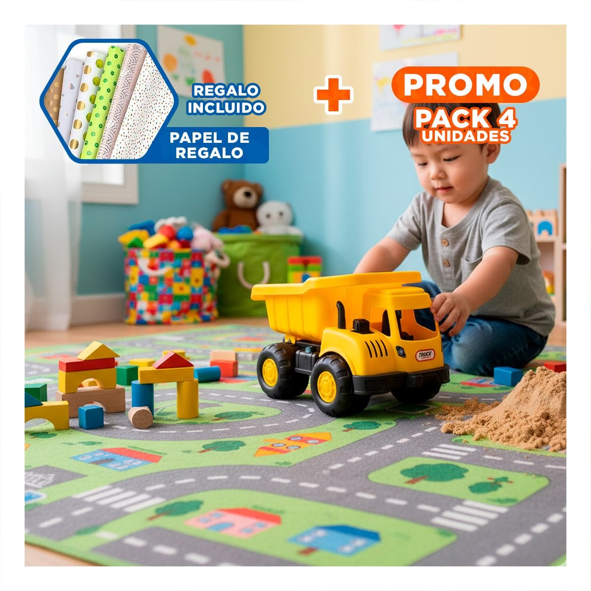 PACK4 CAMION DE JUEGO PARA NINOS CON ESTILO RESISTENTE Y+PAPEL REGALO - 1