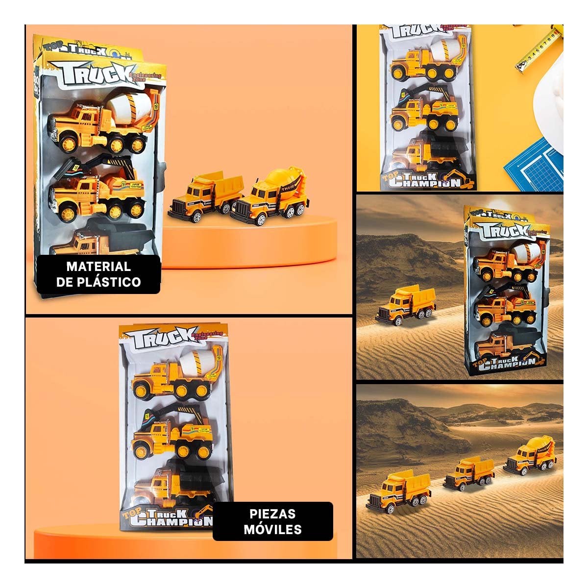 JUGUETE SET DE 3 CARROS DE CONSTRUCCION Y+REGALO STICKERS - 2