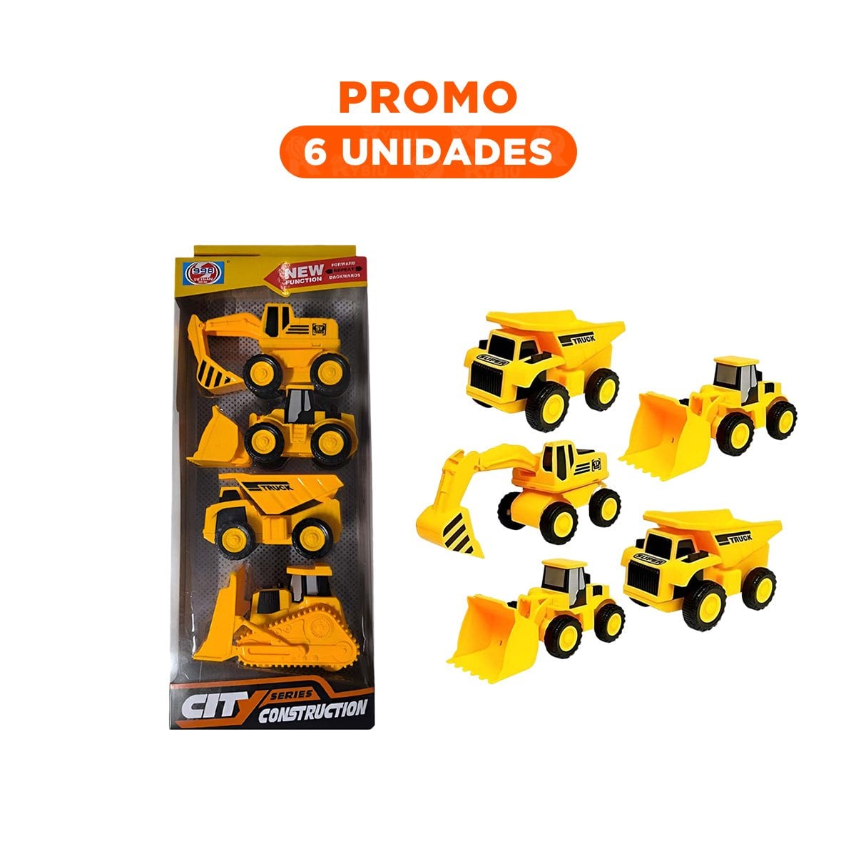 PACK6 SET DE 4 CARRITOS ESCAVADORA MONTACARGA Y MAS - 1