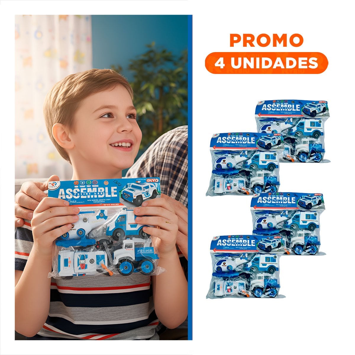 PACK4 SET COMPLETO DE AUTOS DE POLICIA PARA ENSAMBLE 4 PZ PARA DIVERSION Y+REGALO STICKER - 1