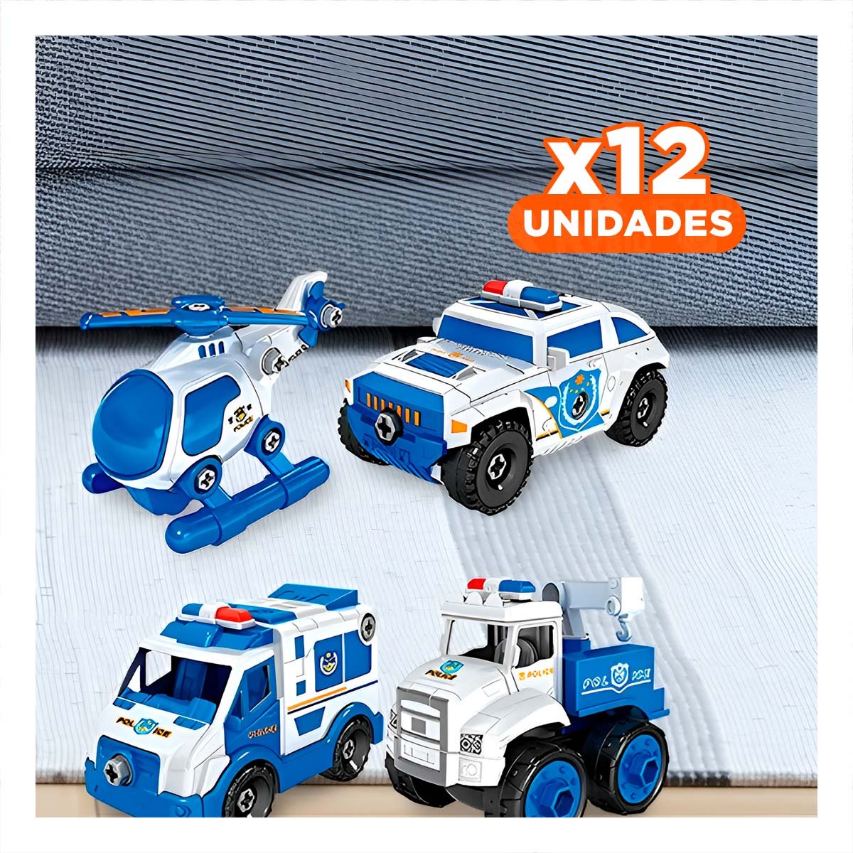 PACK12 SET CREATIVO DE CARRITOS DE POLICIA PARA ENSAMBLE 4 PZ PARA DIVERSION - 1