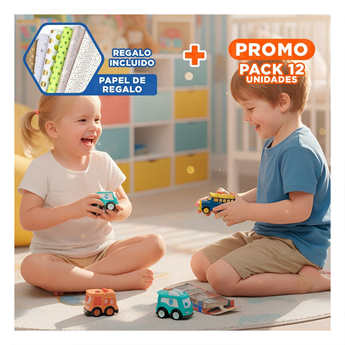 PACK12 COMBO DE CARROS A FRICCION PARA JUEGO DIARIO Y+PAPEL REGALO - 1