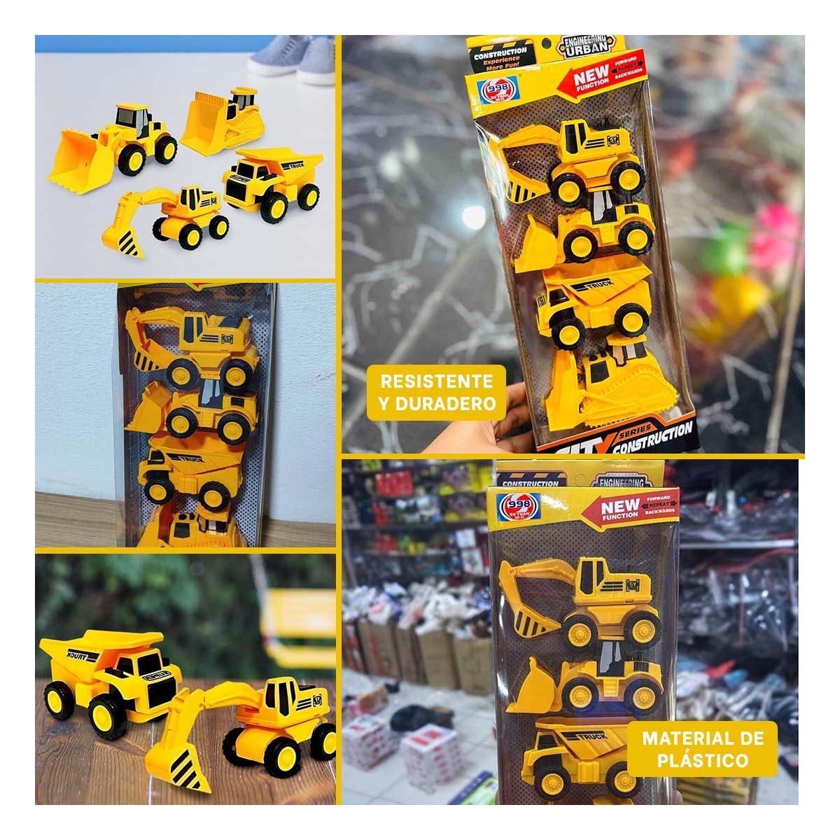 JUGUETE DE MINI 4 CARRITOS DE CONSTRUCCION Y+PAPEL DE REGALO - 2