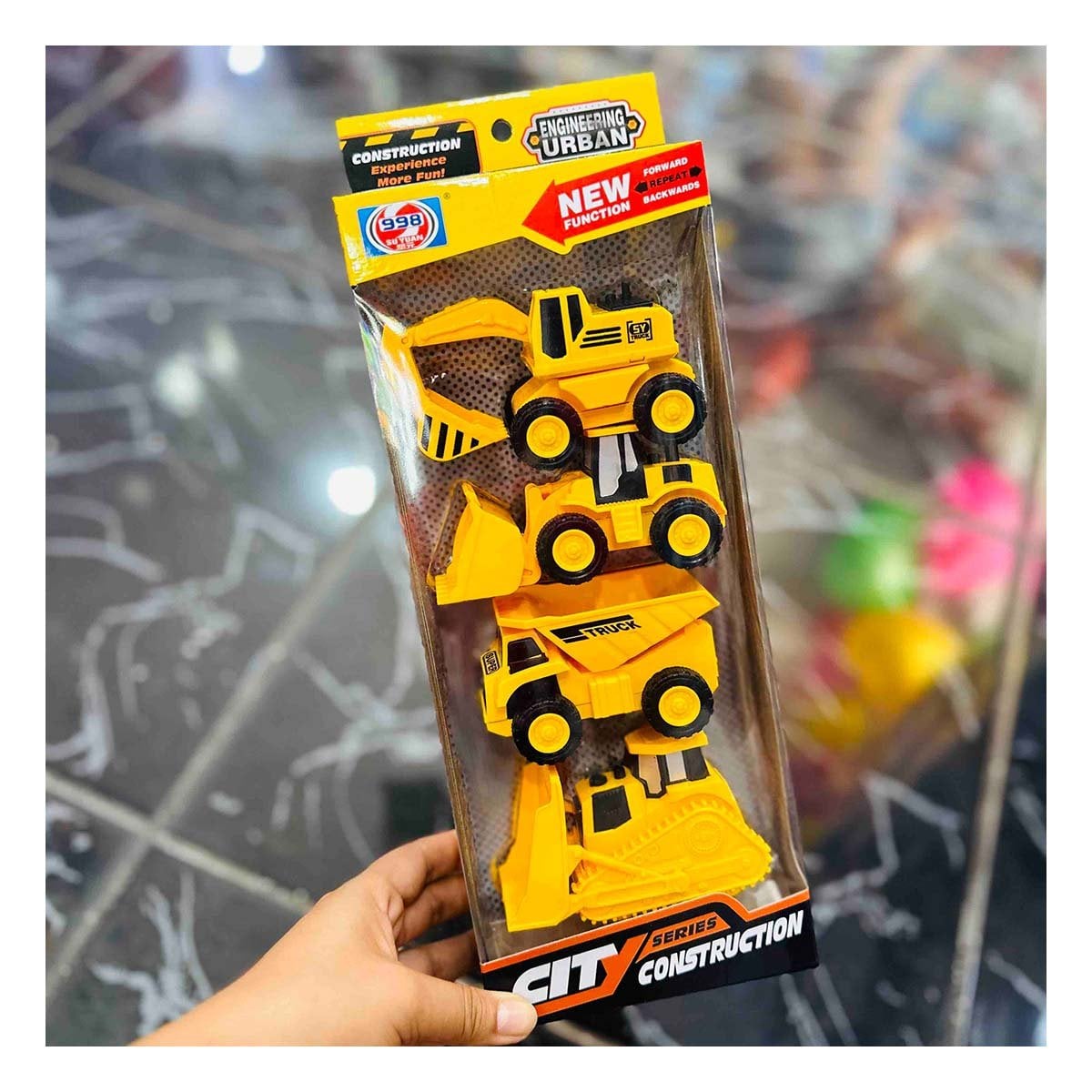 JUGUETE DE MINI 4 CARRITOS DE CONSTRUCCION Y+PAPEL DE REGALO - 3