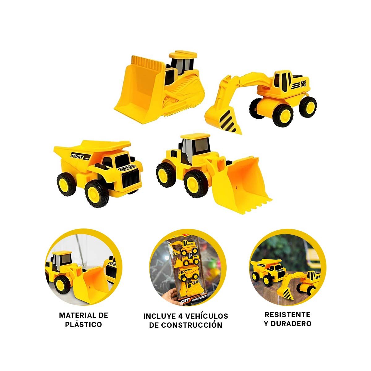 PACK2 JUGUETE DE 4 CARRITOS PARA MINI CONSTRUCTORES AMARILLO - 2