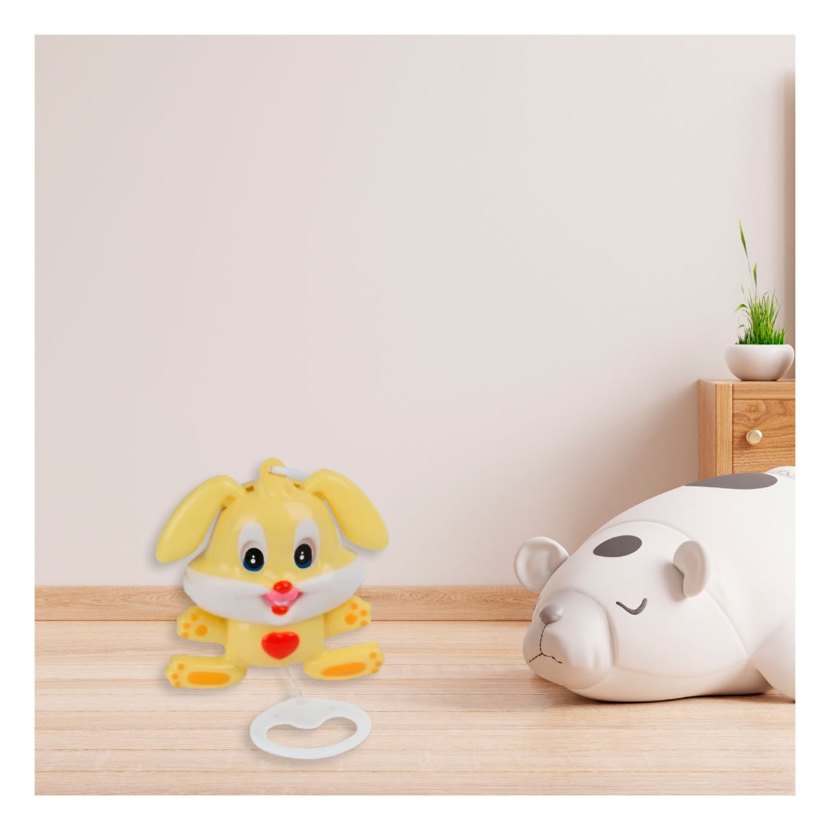 ACCESORIO MUSICAL DE CONEJO AMARILLO A CUERDA PARA CUNA DE BEBE Y+LIGAS REGALO - 2