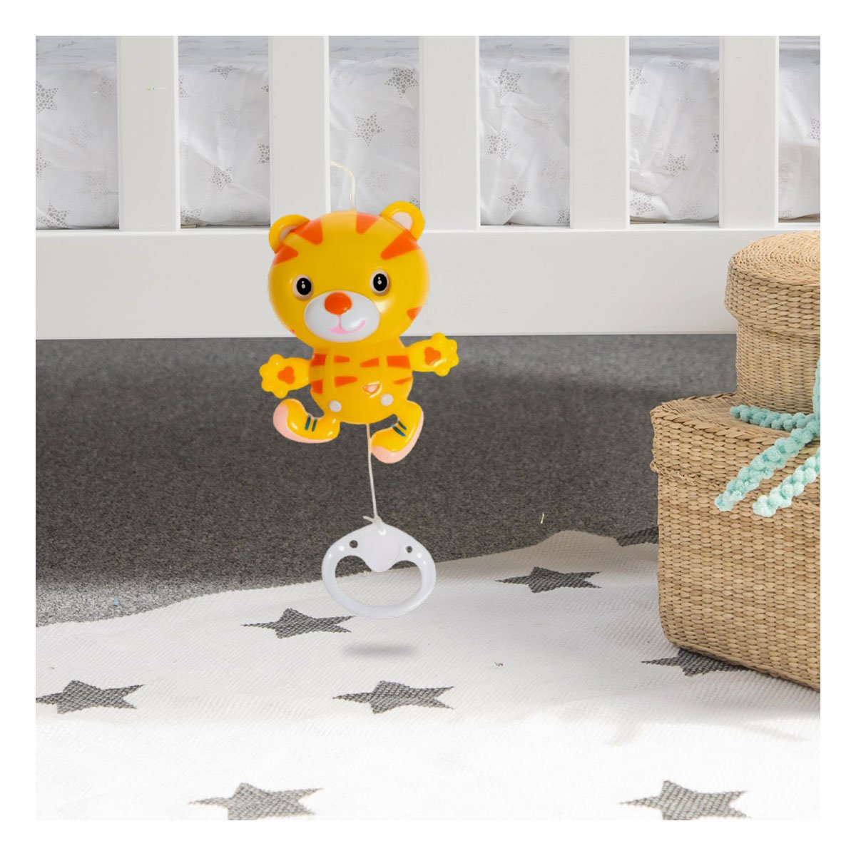 PACK4 ACCESORIO INFANTIL MUSICAL AMARILLO CON TIGRE PARA LA CUNA Y+PAPEL REGALO - 5