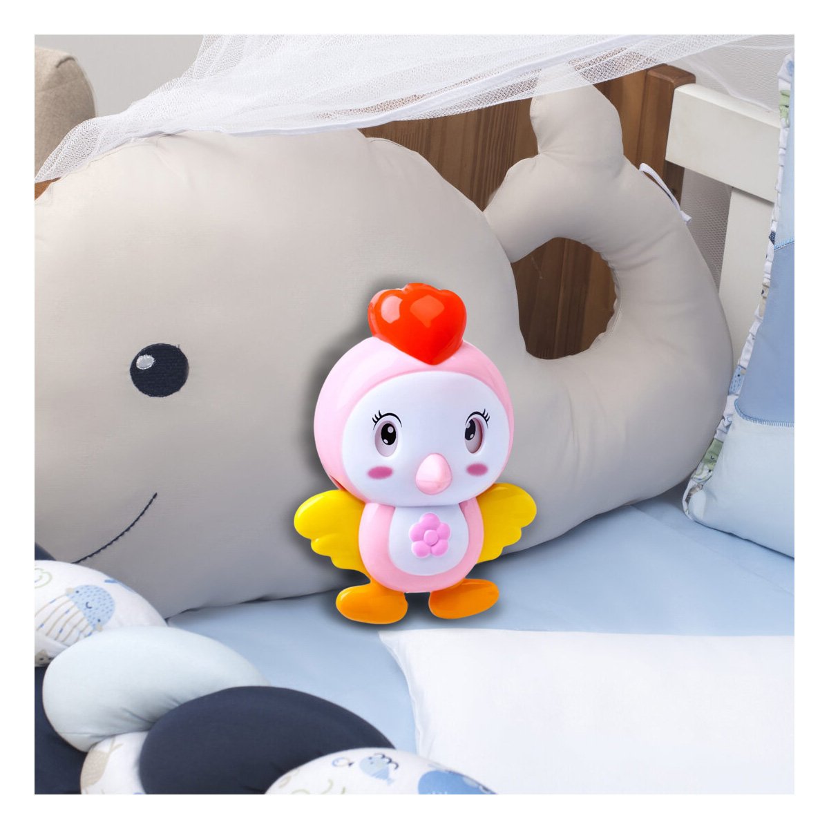 MOVIL INFANTIL ROSADO CON SONIDO MUSICAL Y FIGURA DE PAJARO - 1