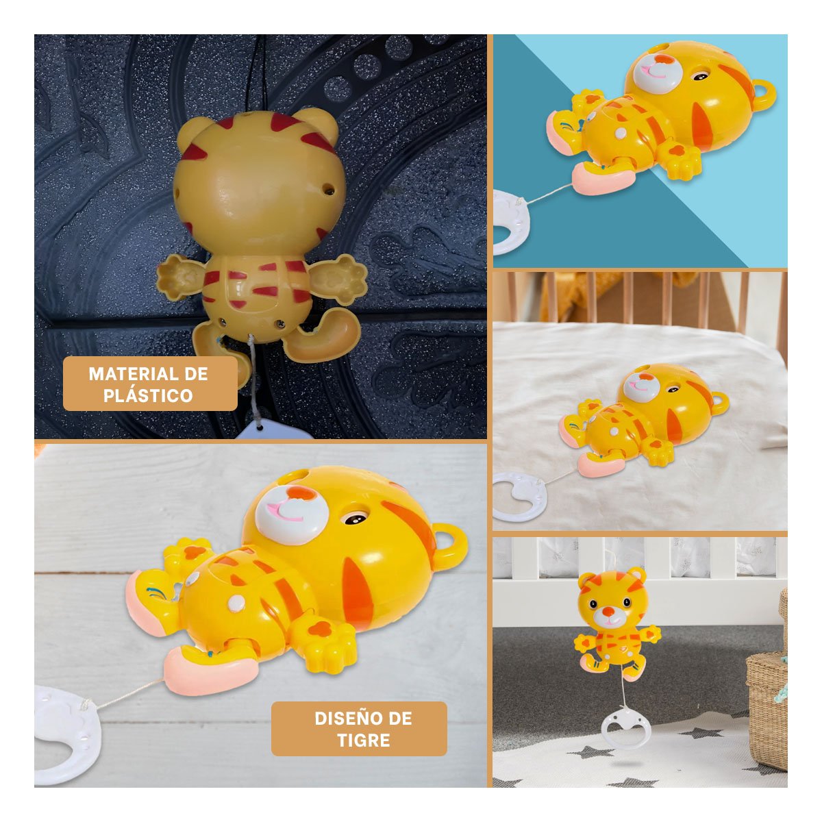PACK6 ACCESORIO TIGRE A CUERDA AMARILLO CON SONIDO MUSICAL SUAVE Y+PAPEL REGALO - 3
