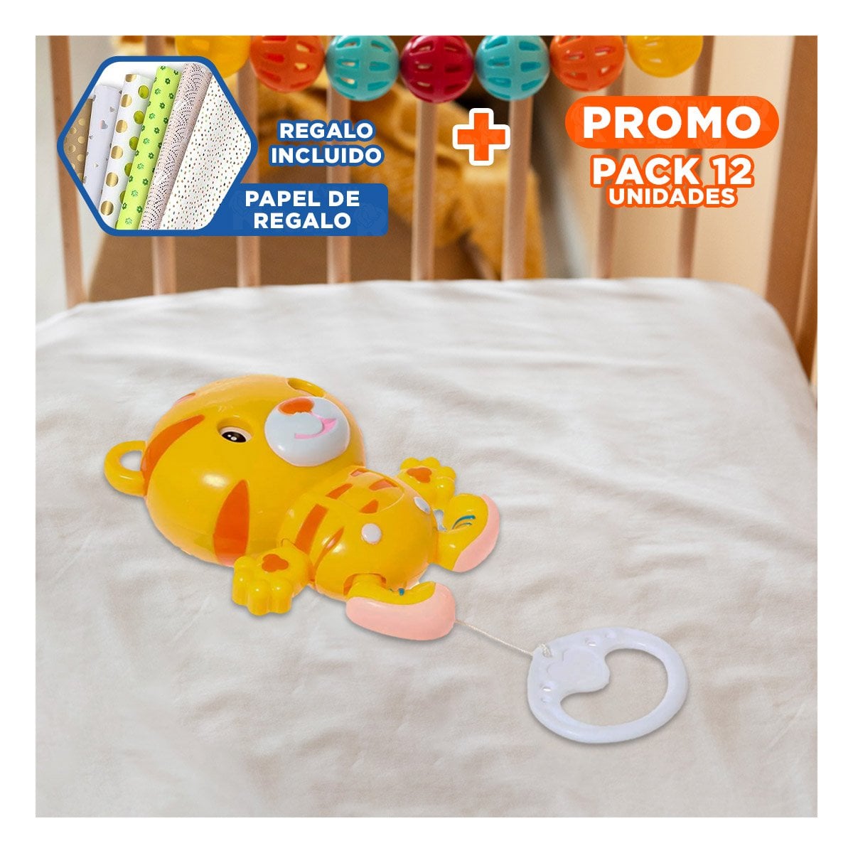 PACK12 COMPLEMENTO DECORATIVO MUSICAL TIGRE AMARILLO A CUERDA PARA DESCANSO Y+PAPEL REGALO - 1