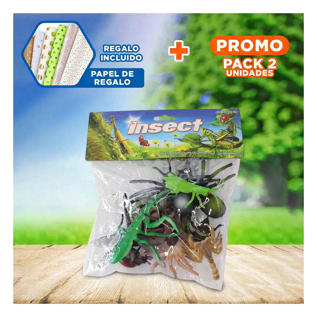 PACK2 JUEGO DIDACTICO DE INSECTOS MULTICOLOR PARA ESTIMULAR LA IMAGINACION YPAPEL REGALO - 1