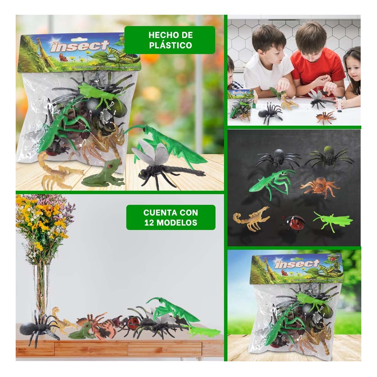 PACK4 FIGURAS INFANTILES DE INSECTOS MULTICOLOR PARA EXPLORACION CREATIVA YREGALO STICKER - 2