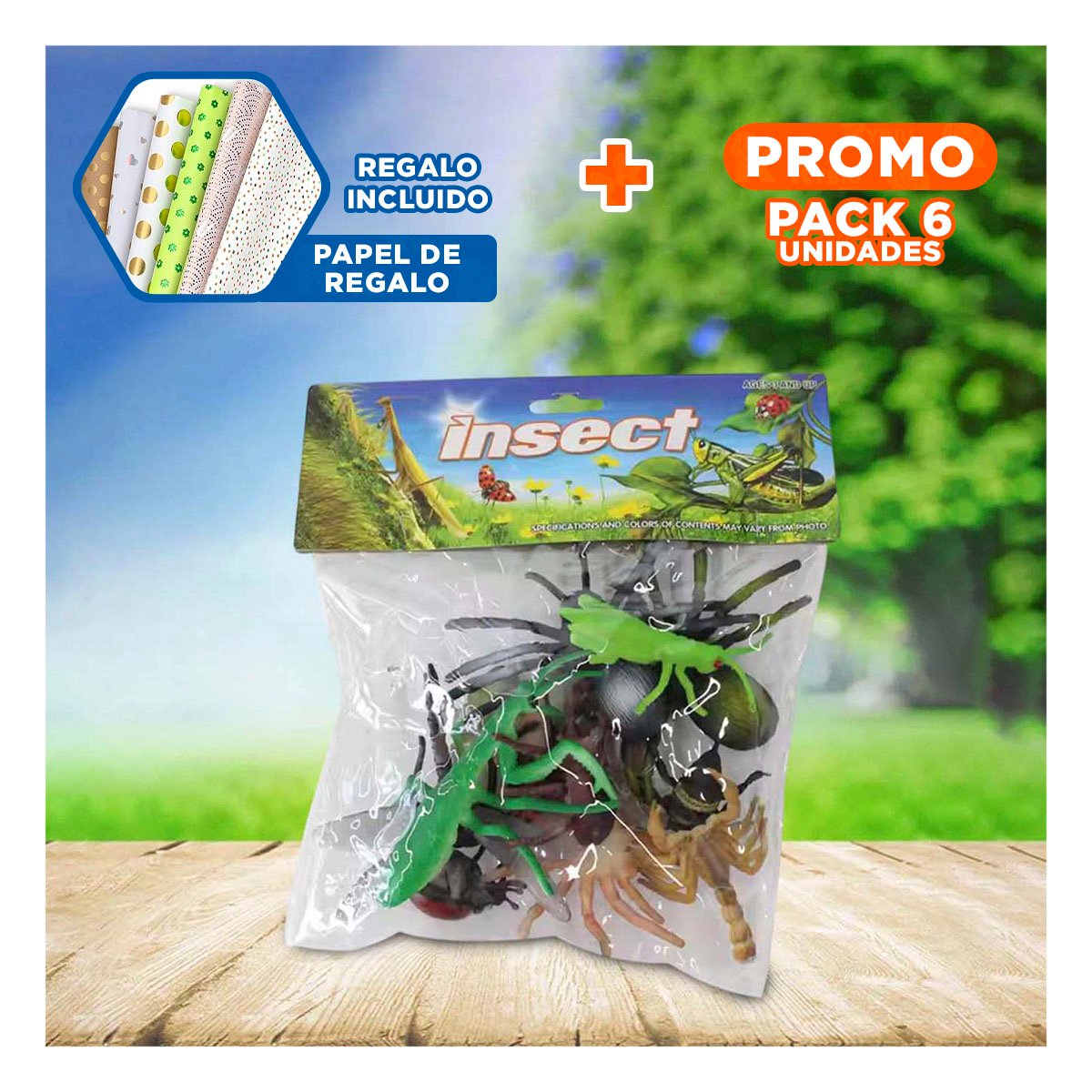 PACK6 FIGURAS REALISTAS DE INSECTOS MULTICOLOR PARA CURIOSIDAD INFANTIL YPAPEL REGALO - 1