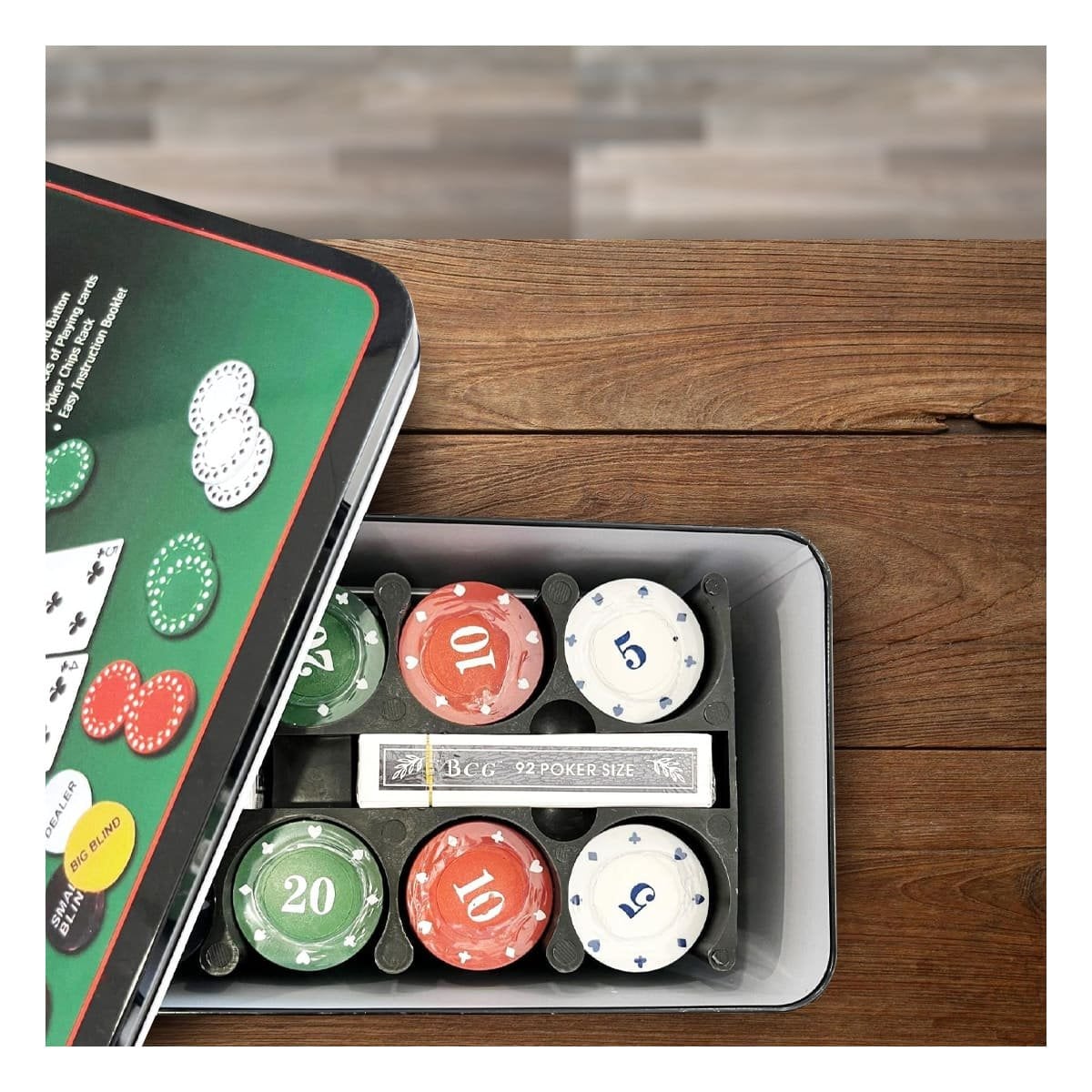 JUEGO PORTATIL DE POKER TEXAS MULTICOLOR Y+LIGAS DE REGALO - 1