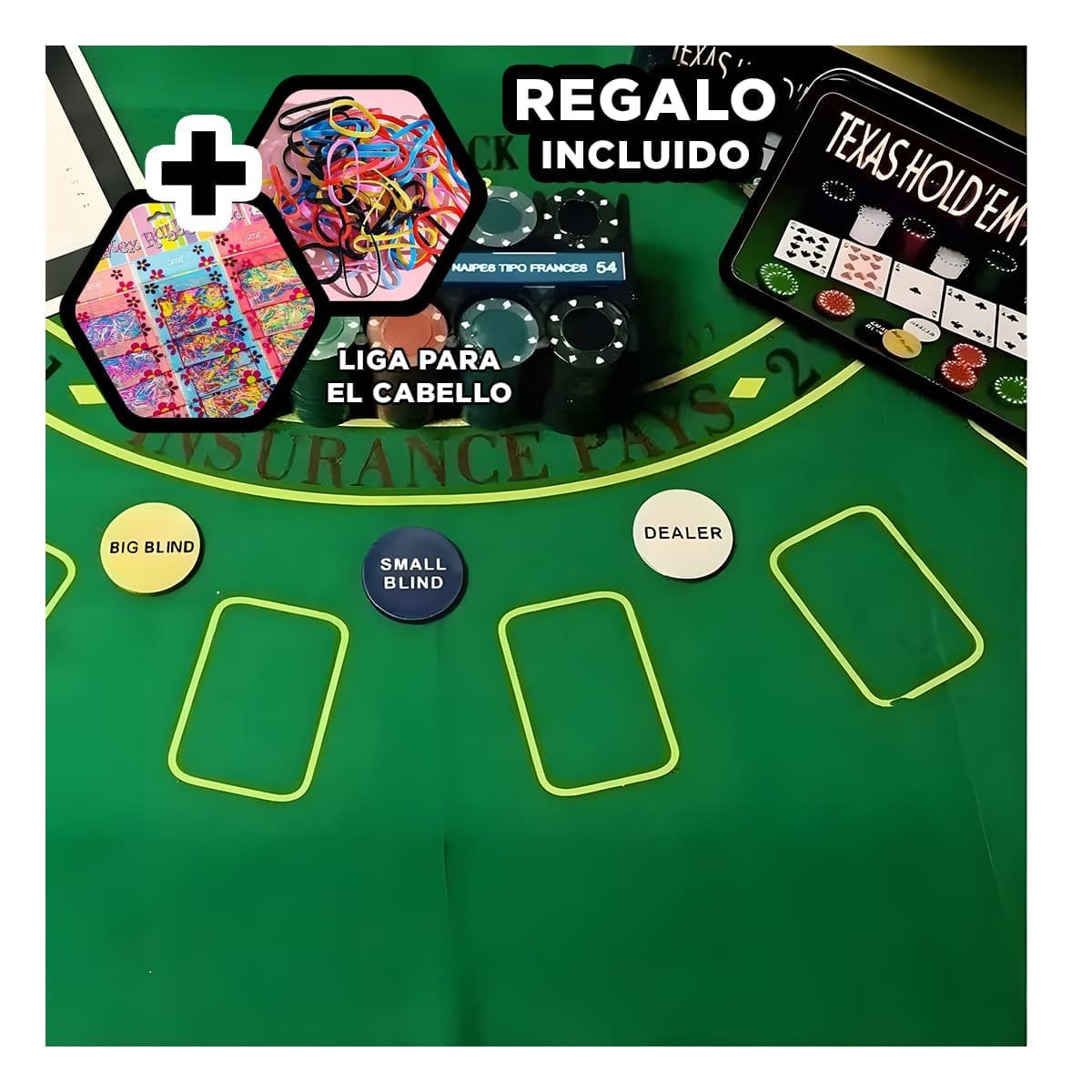 JUEGO PORTATIL DE POKER TEXAS MULTICOLOR Y+LIGAS DE REGALO - 2