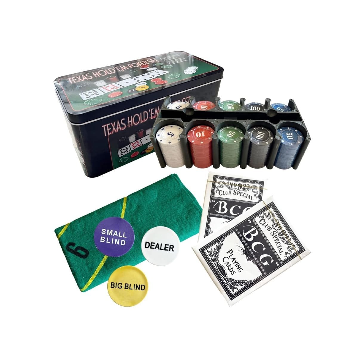 JUEGO PORTATIL DE POKER TEXAS MULTICOLOR Y+LIGAS DE REGALO - 5