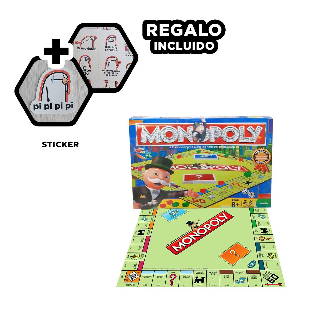 TABLERO MONOPOLIO TRADICIONAL DE MESA CON DISENO EN MADERA MULTICOLOR Y+REGALO STICKER - 1