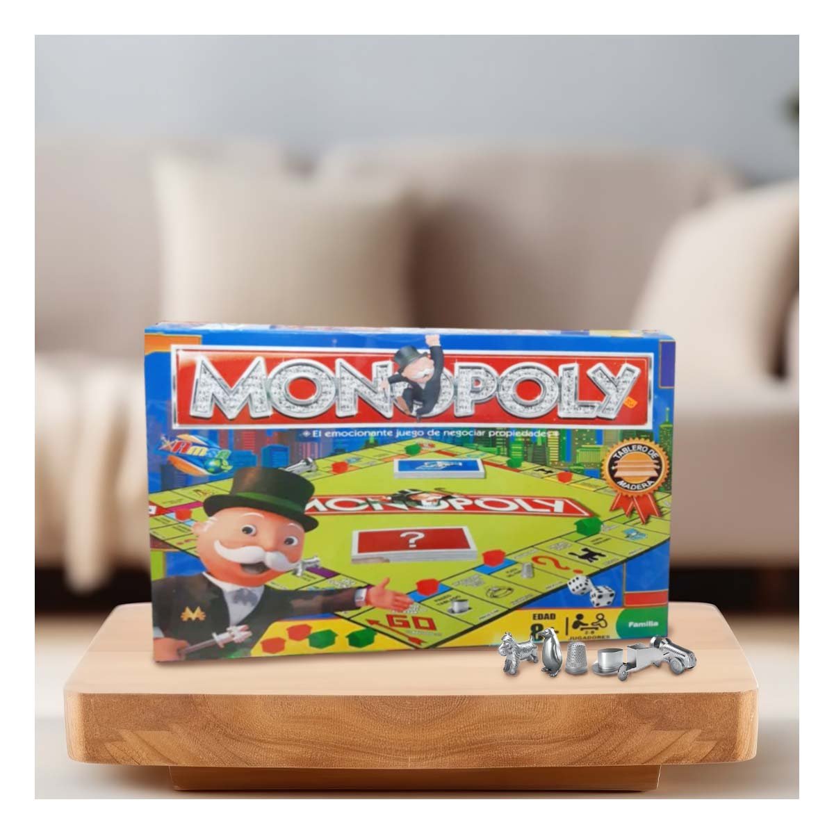 TABLERO MONOPOLIO TRADICIONAL DE MESA CON DISENO EN MADERA MULTICOLOR Y+REGALO STICKER - 5