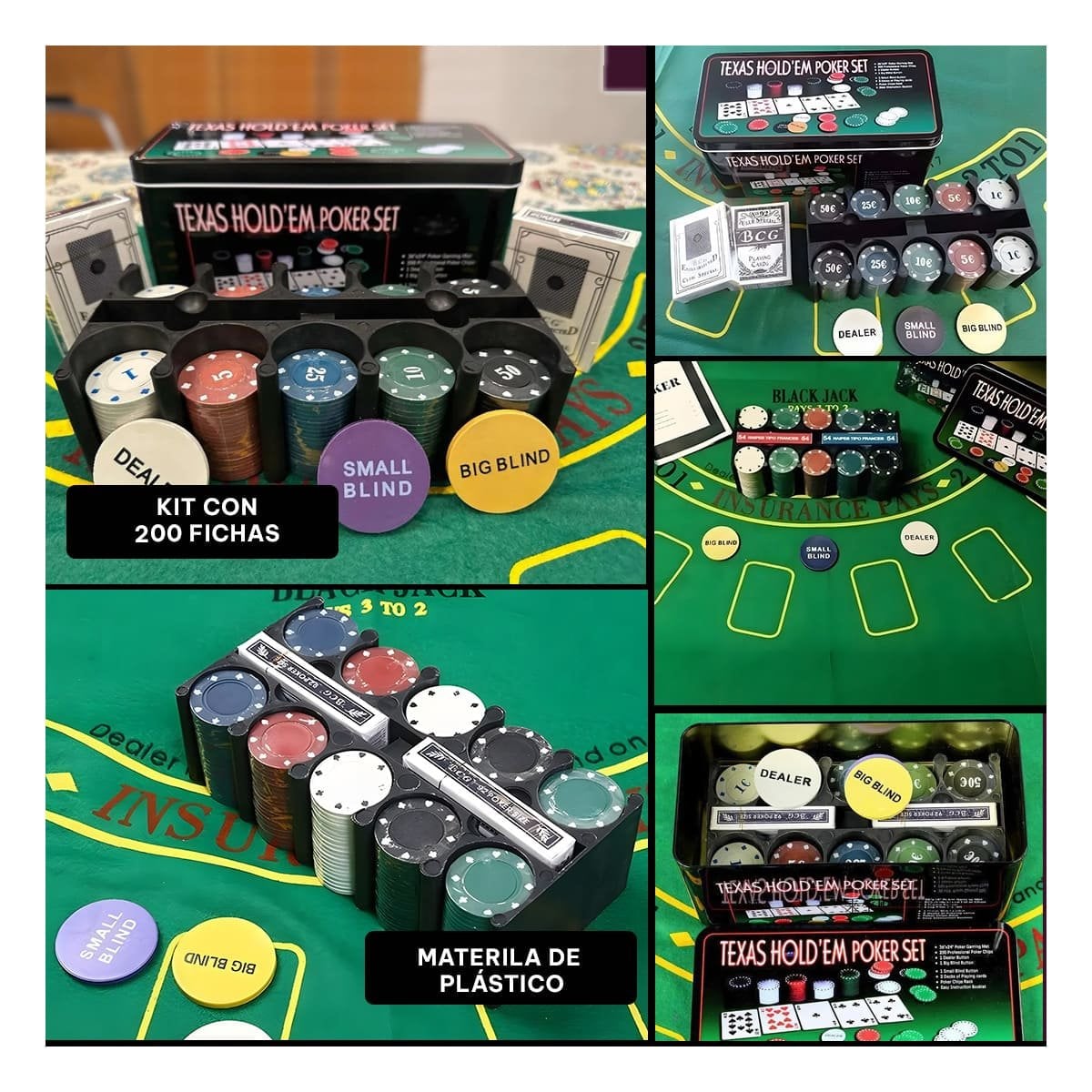 PACK4 SET DE MESA POKER TEXAS FAMILIAR Y+PAPEL DE REGALO - 2