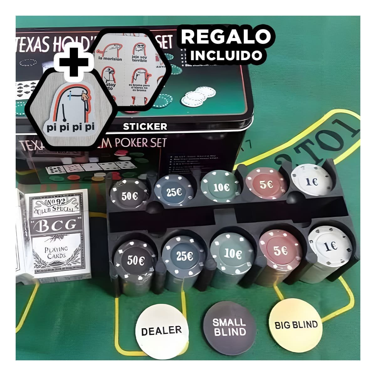 PACK2 SET DE NAIPES CON KIT DE 200 FICHAS Y+REGALO STICKERS - 2