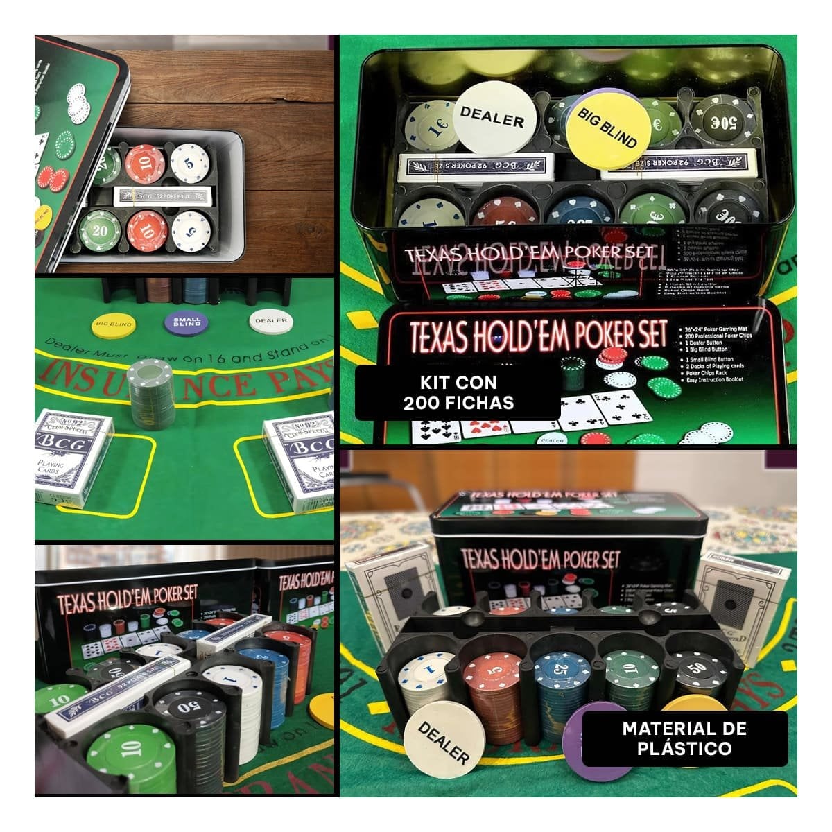 PACK2 JUEGO DE POKER TEXAS CON 200 FICHAS Y+PAPEL DE REGALO - 2