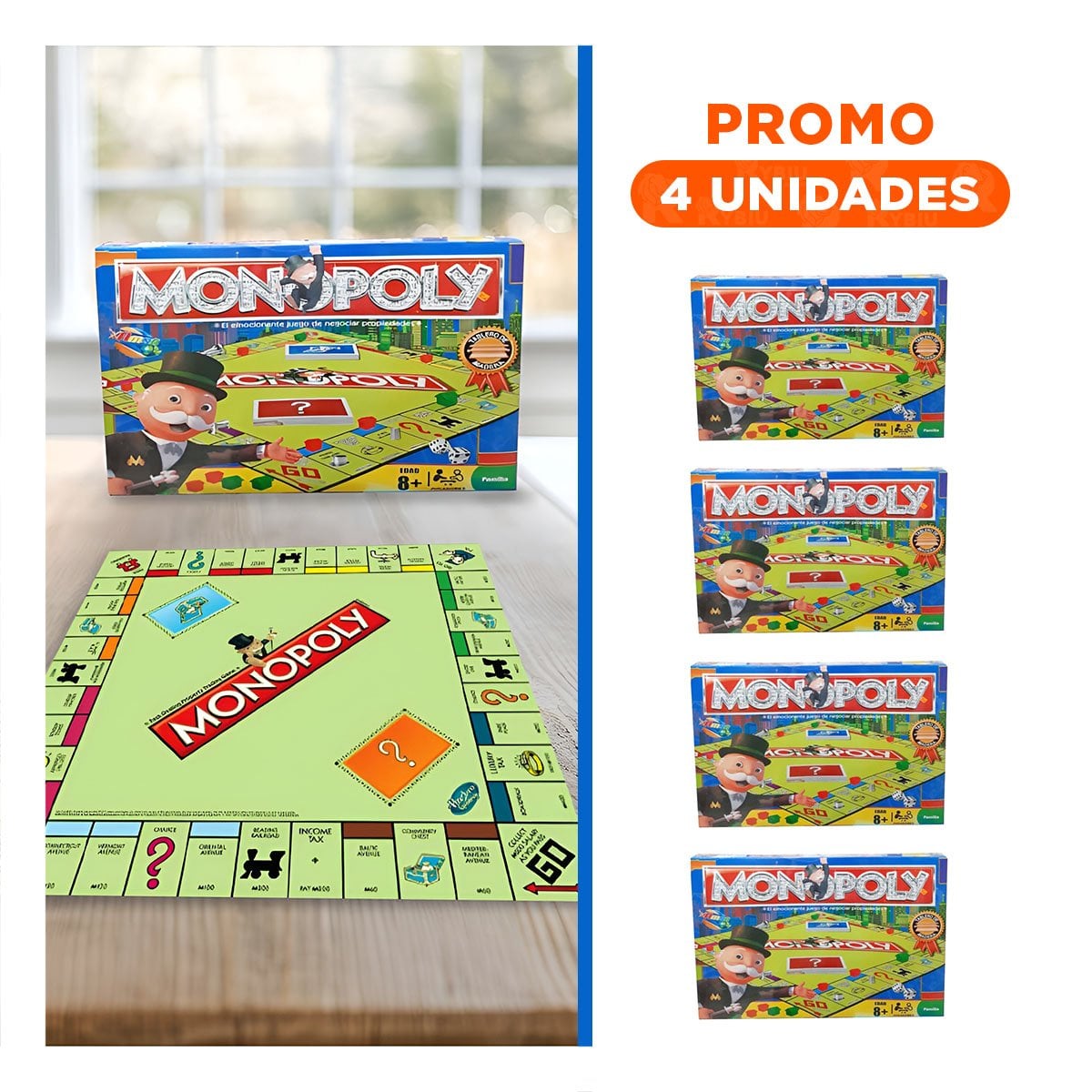 PACK4 ESTRATEGIA MONOPOLIO DE MESA CON TABLERO DE MADERA MULTICOLOR FAMILIAR Y+REGALO STICKER - 1