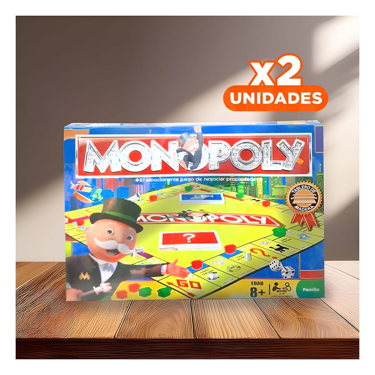 PACK2 CLASICO MONOPOLIO DE ESTRATEGIA CON TABLERO DE MADERA MULTICOLOR Y+REGALO STICKER - 1