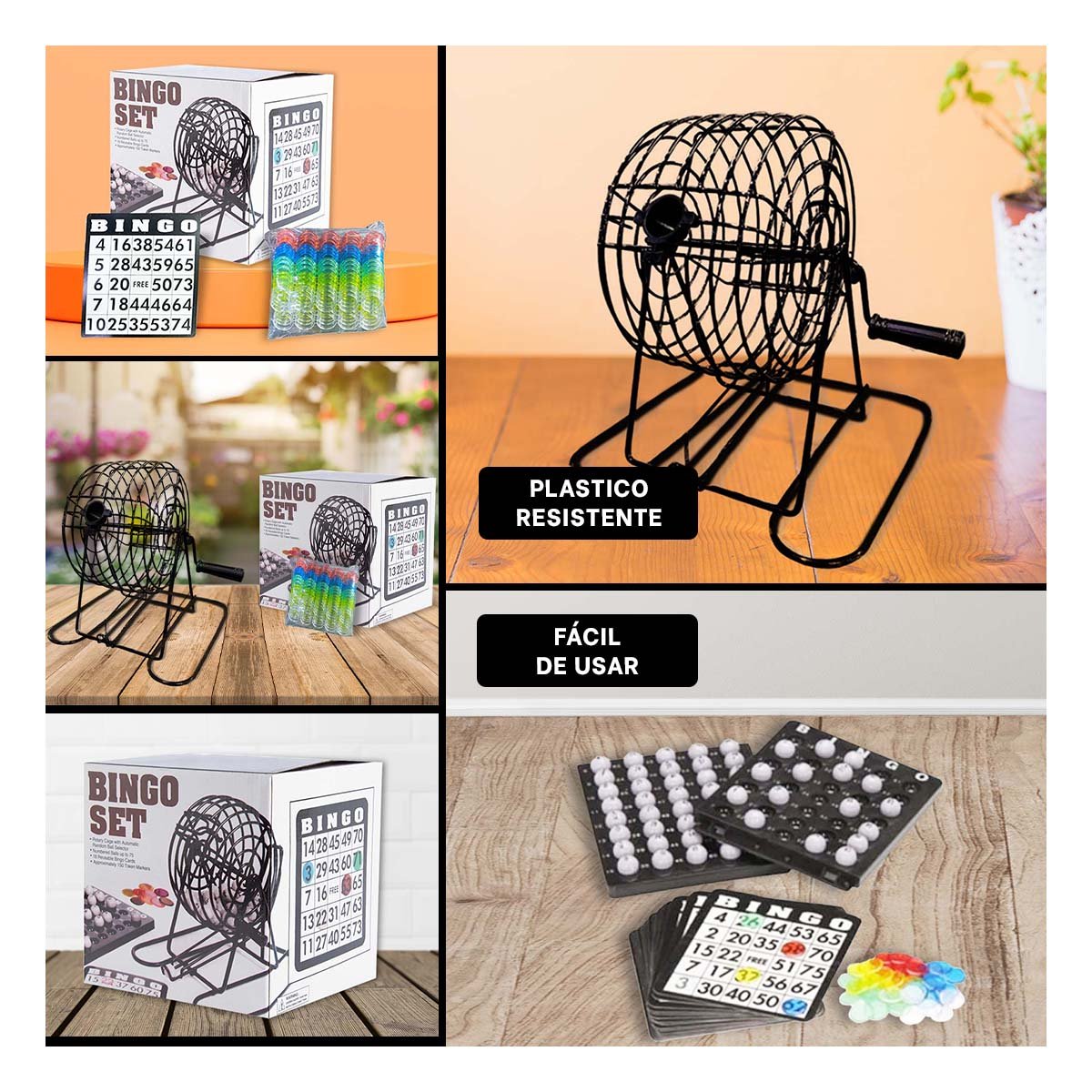 PACK6 FAMILIAR SET BINGO DE METAL CON 18 CARTILLAS Y 75 NUMEROS COMPLETOS Y+PAPEL REGALO - 3