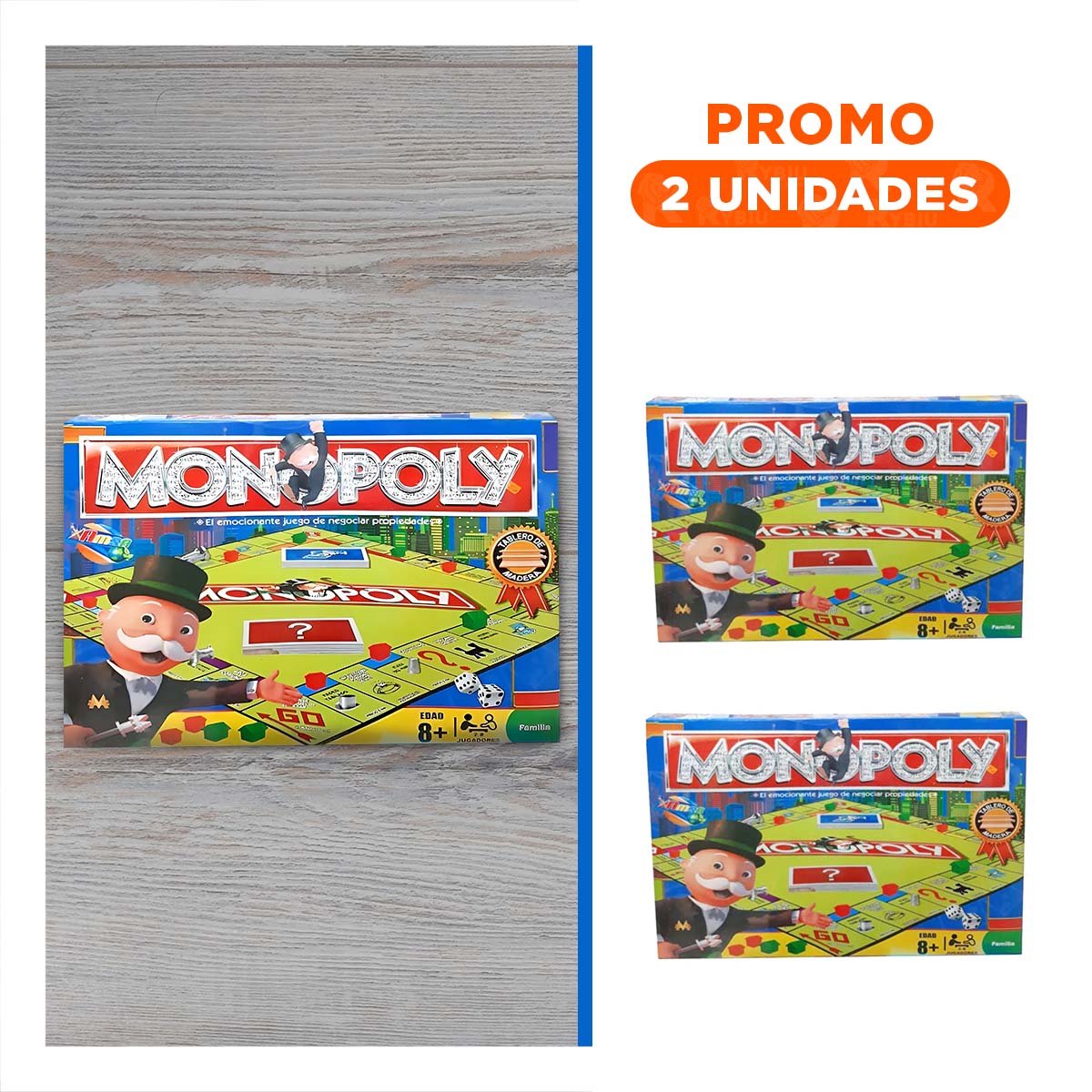 PACK2 CLASICO MONOPOLIO DE MESA CON TABLERO DE MADERA MULTICOLOR FAMILIAR - 1