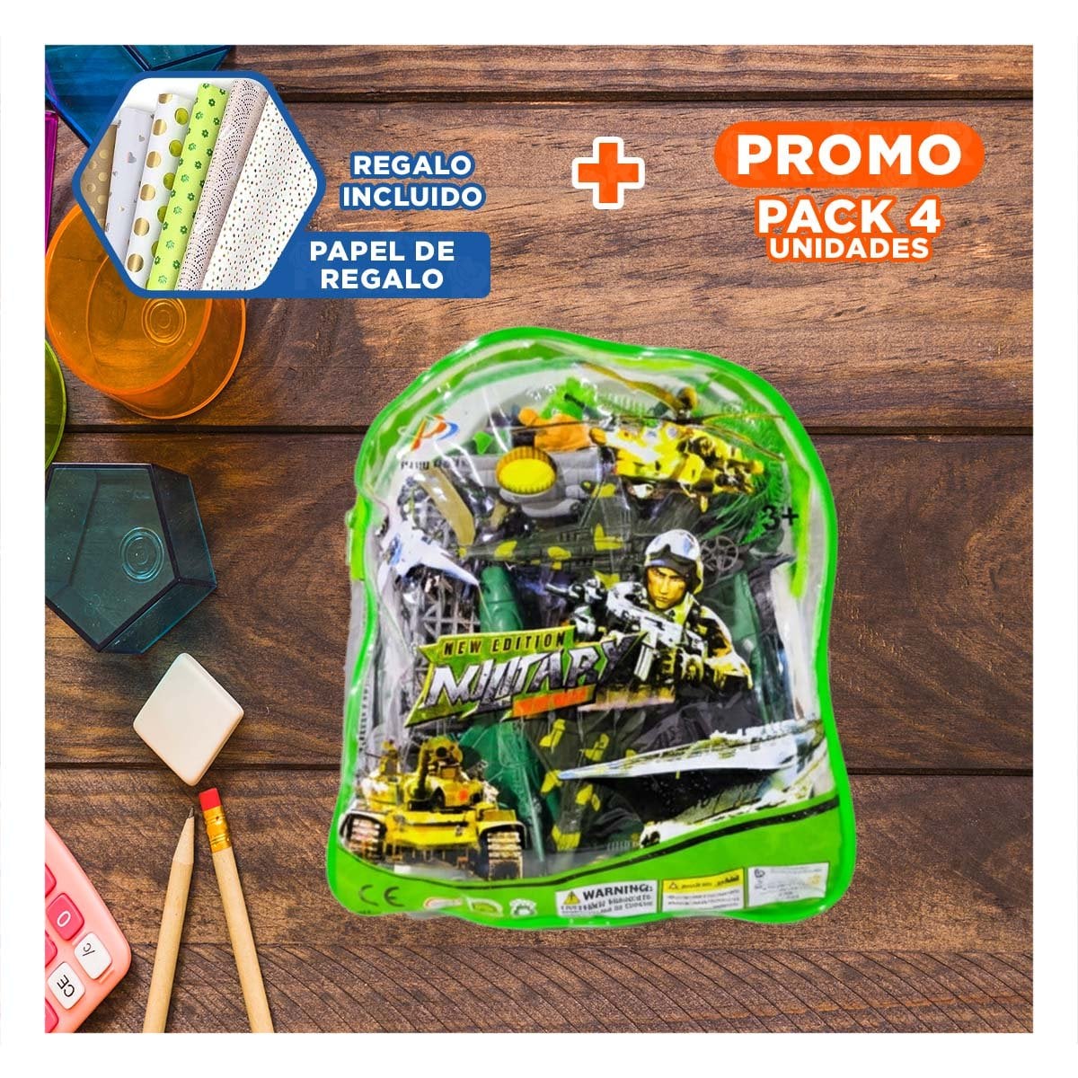 PACK4 GUERREROS CON ACCESORIOS EN MOCHILA PARA DIVERSION IMAGINATIVA YPAPEL REGALO - 1