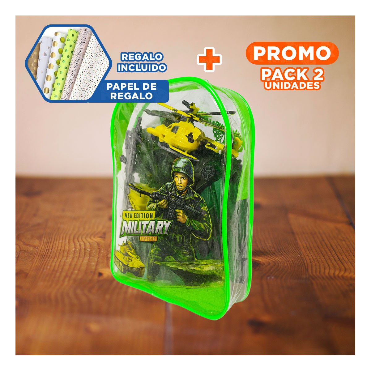 PACK2 JUGUETE DE SOLDADITOS PARA AVENTURAS Y+PAPEL DE REGALO - 1
