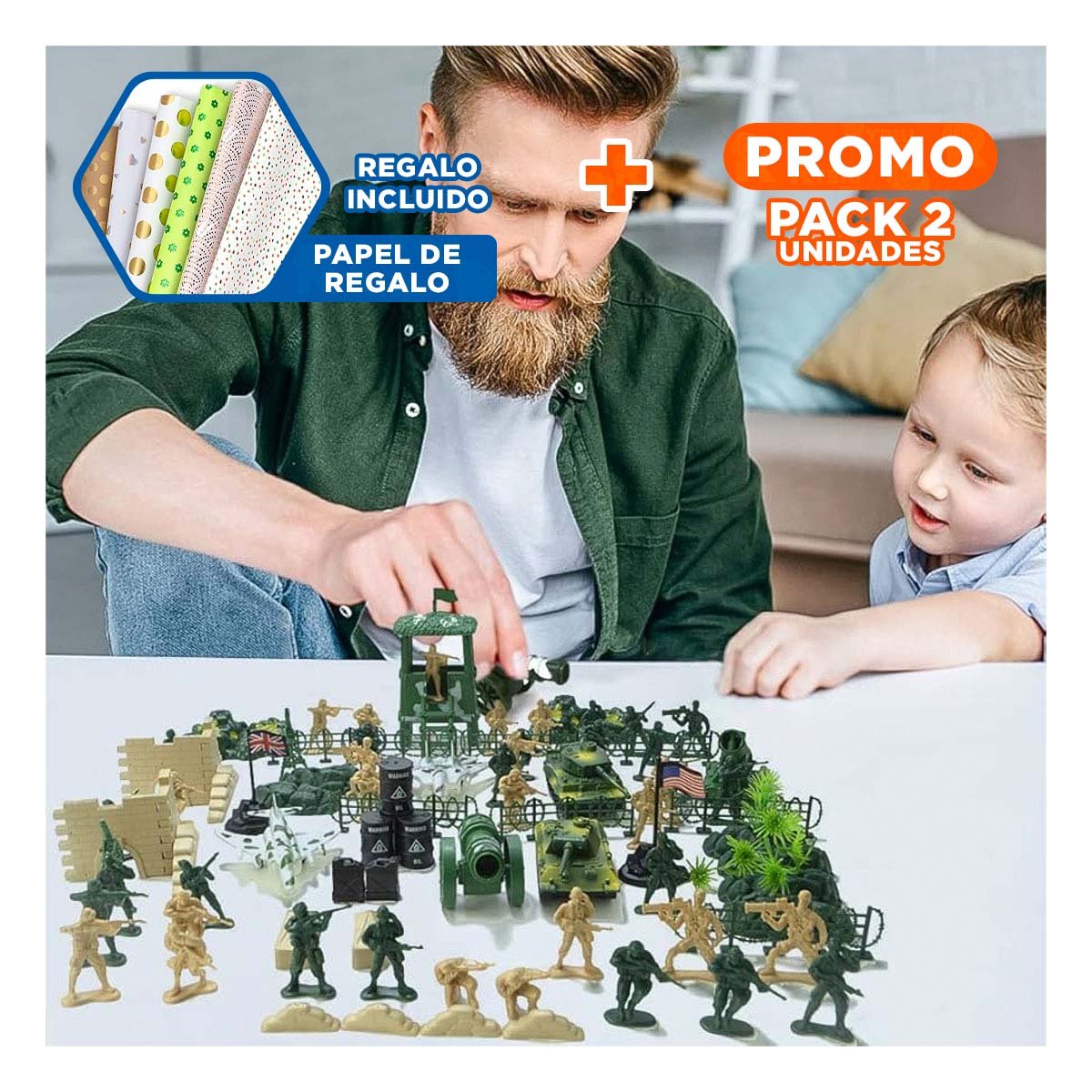 PACK2 SOLDADITOS DE SIMULACION DE BATALLA Y+PAPEL DE REGALO - 1
