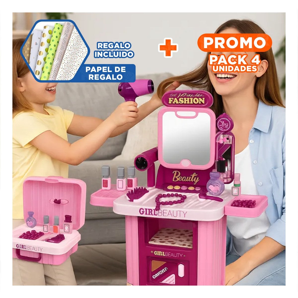 PACK4 SET DE BELLEZA Y ESTILO PORTATIL KID Y+PAPEL DE REGALO - 1
