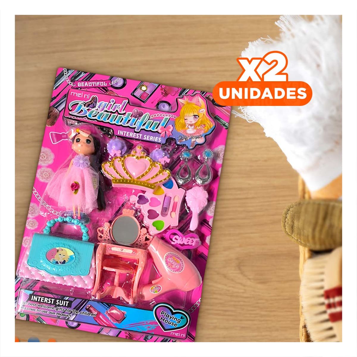 PACK2 SET MAQUILLAJE PEINE ARETE CARTERA Y+REGALO STICKERS - 1