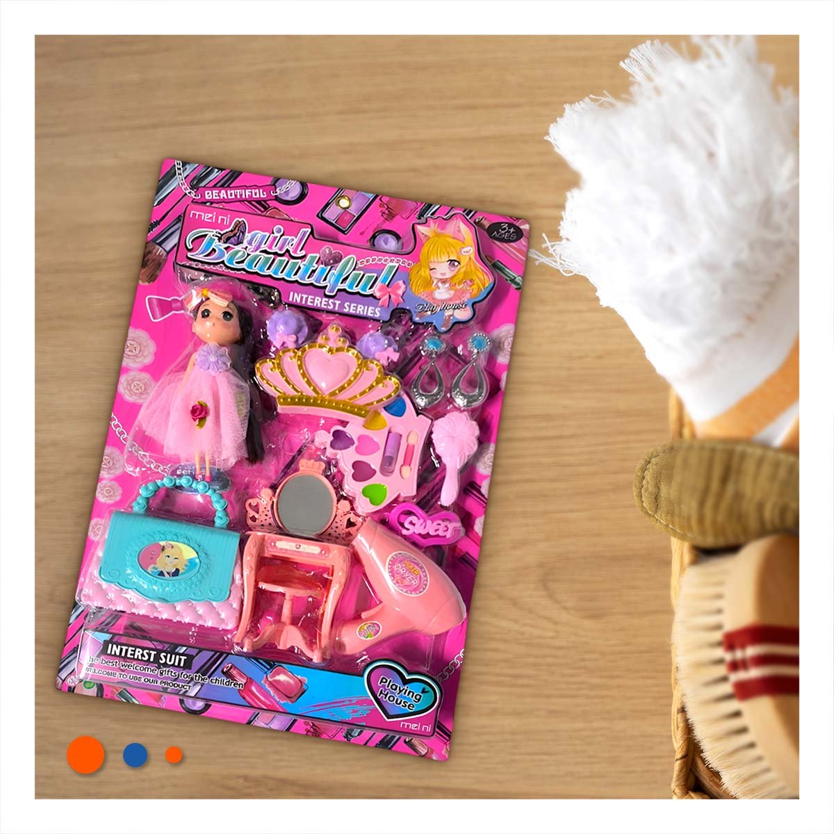 PACK2 SET MAQUILLAJE PEINE ARETE CARTERA Y+REGALO STICKERS - 3