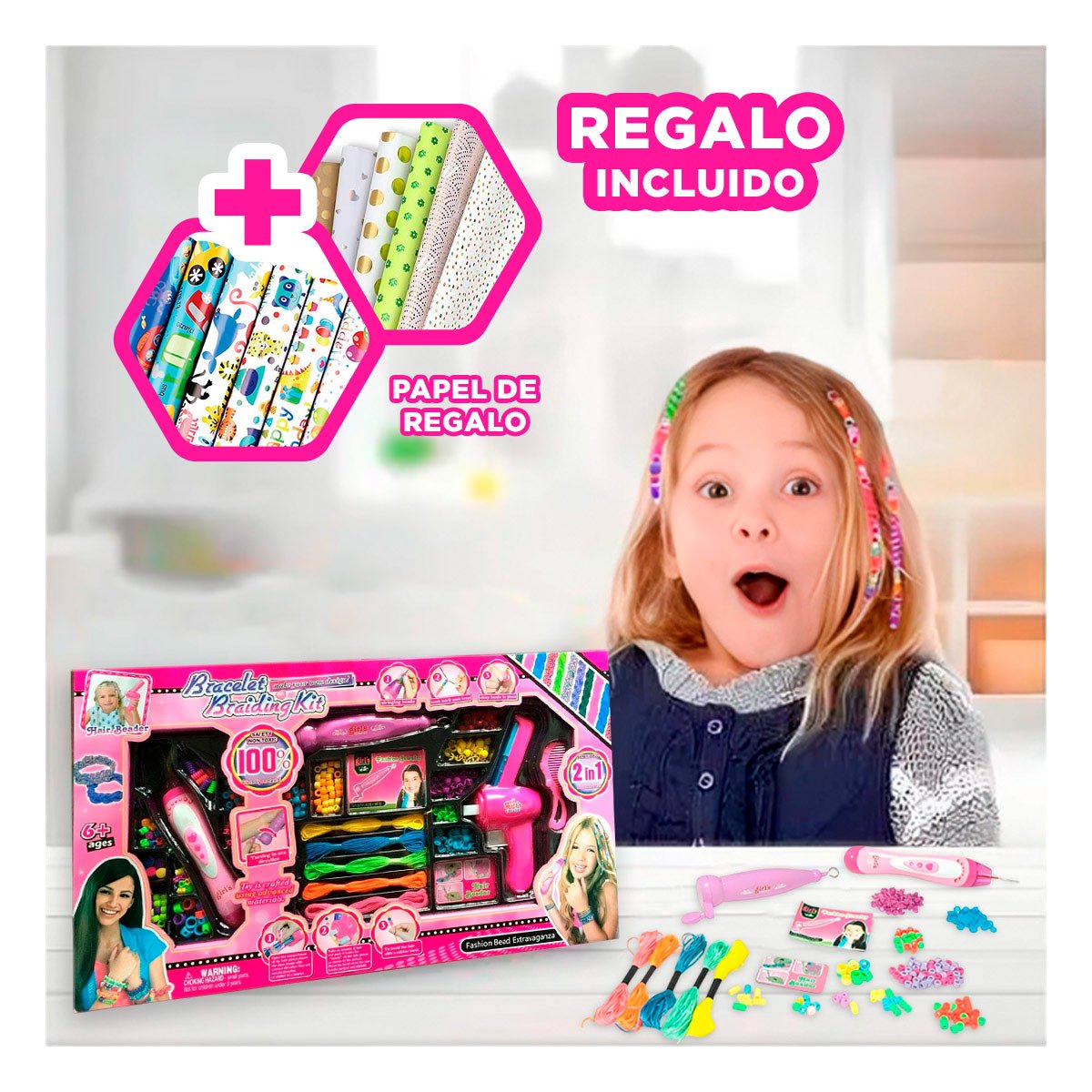 SET CREADOR DE PEINADOS CON CUENTAS Y+PAPEL DE REGALO - 1