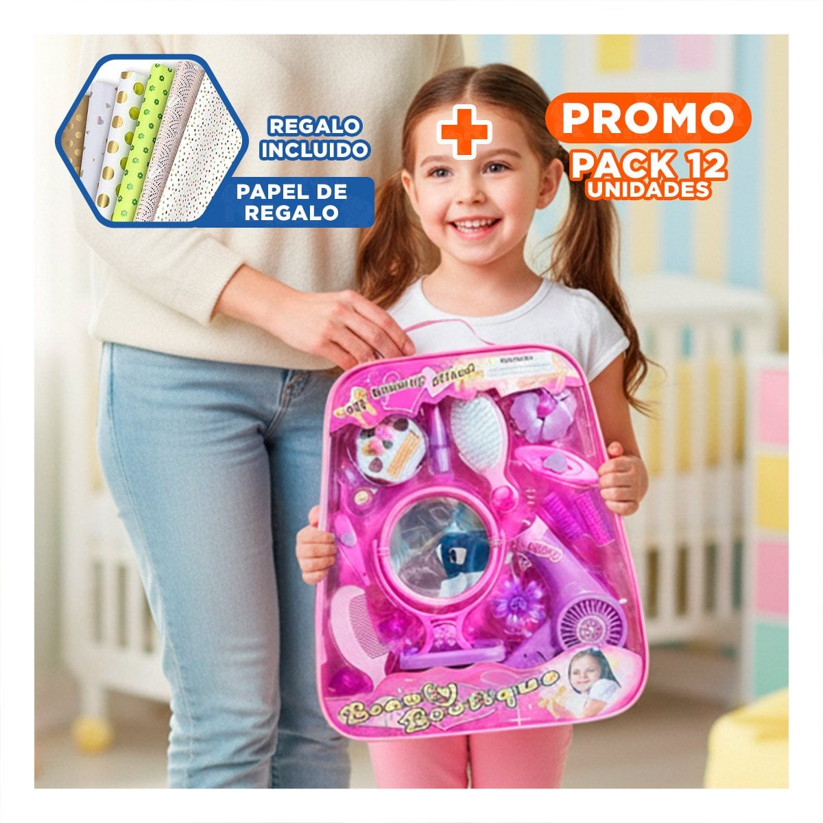 PACK12 MOCHILA BELLEZA PARA NINAS Y+PAPEL DE REGALO - 1