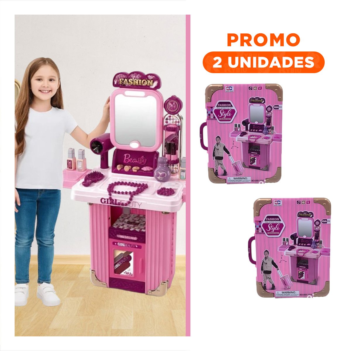 PACK2 JUGUETE PORTATIL DE SALON DE BELLEZA EN ROSADO - 1