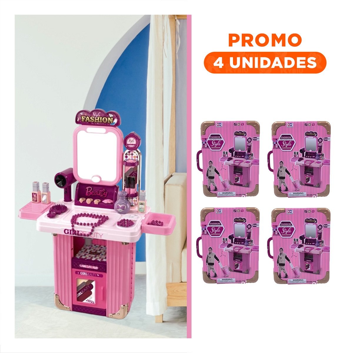 PACK4 SET PELUQUERIA INFANTIL CON ACCESORIOS DE MAQUILLAJE - 1