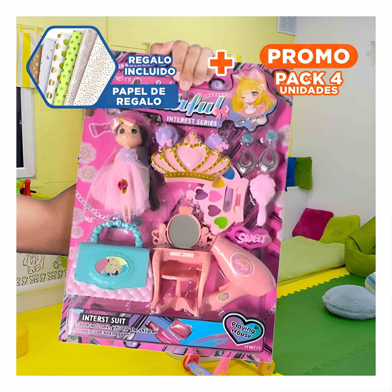 PACK4 SET PARA JUGAR CON MAQUILLAJE KID Y+PAPEL DE REGALO - 1